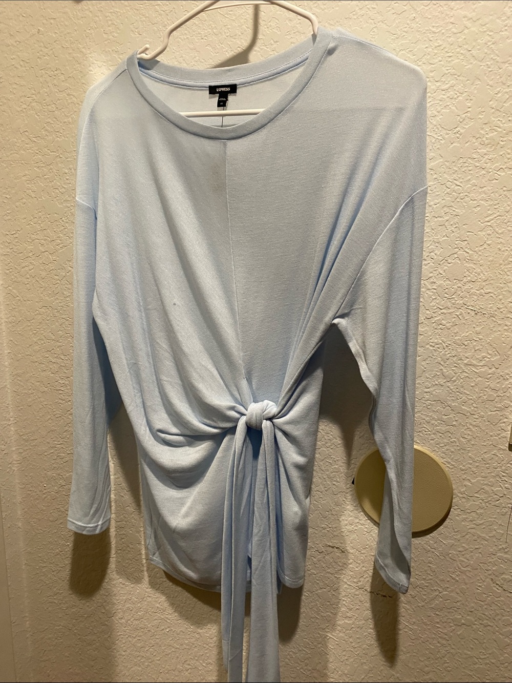 Express Pale Blue Tie-Waist Long Sleeve Tunic